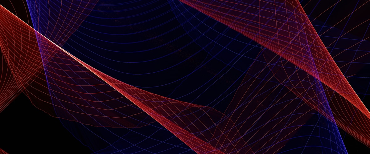 Abstract red and blue flowing lines on black background